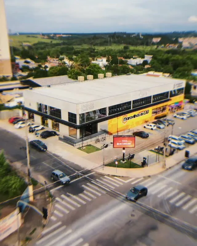 Vista aérea da fachada da Espaço Fitness